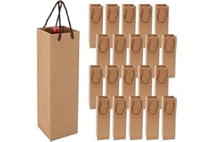XOCOME Kraft Paper Wine Gift Bags, Premium Wine Gift Bags with Handles, 20 PCS Kraft Paper Wine Storage Bag for Christmas, Wedding, Party (Brown)