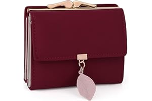 UTO - Mujer Cartera Pequeño con Adorno Hoja Bloqueo PU Cuero Billetero Monedero Bolsillo para Monedas