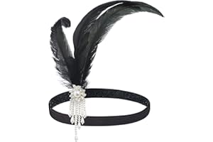 BABEYOND 1920s Flapper Feather Headpiece Vintage 1920s Headband Beaded Flapper Headpiece Great Gatsby Costume Accessories,Black