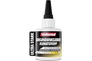 VELLENTAL Sekundenkleber für Kunststoff extra stark 30g wasserfest, hitzebeständig & mit Nadel Verschluss gegen Austrocknung - Kunststoffkleber, Plastik Kleber für Kunststoff, Acrylglas