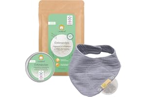 LÖWENKIND Rotznäschen-Set für die Erkältungszeit bei Babys und Kindern | Natürliche Kräuterpads ohne Zusatz ätherischer Öle Ab Geburt anwendbar Von Hebammen empfohlen 75 Tage Anwendung (Grau)