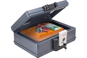 BRIHARD - Zertifizierte Feuerfeste Dokumentenbox 2017 A4, Safe Tresor Feuerfest Wasserdicht mit Schlüssel, Feuerfeste Box für Geld & Dokumente, Tragbarer Safe Box mit Griff H 15,5 x B 40,7 x T 32,1 cm