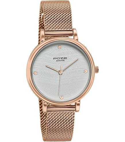 Sonata Linnea Quartz Analog Pink Dial Silver Stainless Steel Strap