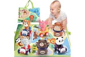 ANBY FAMILIES 6 PCS Animal Car Toys with Playmat/Storage Bag,Toys for 1 2 3 Year Old Boys Girls,Press And Go Cars Set,1 2 Year Old Boy Birthday Gift for Toddler Toys