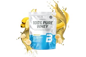 BioTechUSA 100% Pure Whey | Poudre de protéines avec BCAA et Glutamine | Sans gluten, sans huile de palme | 21g de protéines par portion, 1 kg, Banane