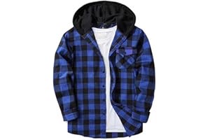 AMhomely Tartan Shacket Kids-Checked Shirt Jacket Kid-Hooded Shirts,Boys and Girls,Long Sleeve,Button Down,Breasted Pocket,Casual Hoodie Coat for 5-16 Years Teenager