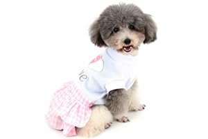 Zunea - Vestito estivo per cani, motivo a quadri, con ali d'angelo, in cotone, per cani di piccola taglia, taglia M, colore: Rosa