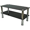mountright Coffee Table - Small Glass Table - TV Stand with Silver Chrome Legs - Black Safety Glass Side Table with Rounded Edges