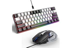 Nsyee Wired Mechanical Keyboard and Mouse Set, 61 Keys Gaming Keyboard with Mouse, 60% Compact RGB Backlit USB C Gaming Keyboards for PC, Windows, Mac, Gamer, BlackWhite