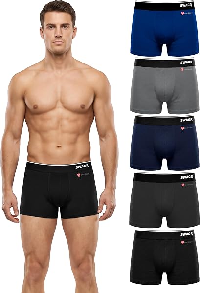SWAGR 5 Pack Men's Super Combed Cotton Underwear Trunks | Classic TruComfort…