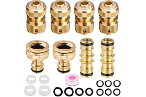 Abimars 8 Pack Brass Garden Hose Tap Connector Kit for Join Garden Hose Pipe Tube, 2 Double Male Connector,4 Hose 1/2" End Quick Connect,2 Hose Tap Connector