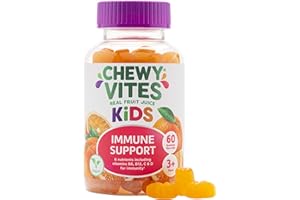 Chewy Vites Kids Immune Support, 60 Kids Vitamins Gummies, High Strength Vitamin D, Vit C, B6, B12, Zinc, Selenium, 2 Months Supply, Real Fruit Juice, Vegan, Age 3 +, Orange Flavour