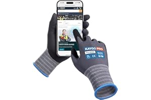 KAYGO 3 Pairs Safety Work Gloves MicroFoam Nitrile Coated Touchscreen, KG18NBE, Working Gloves with Oil Resistant Grip on Palm, for Men Women, Ideal for General Purpose Automotive (Medium, Grey)