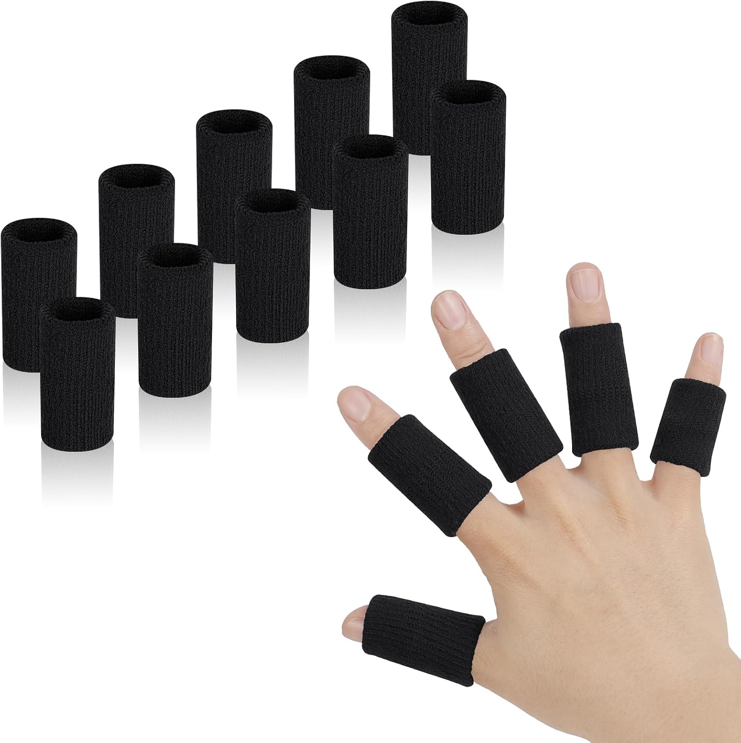 AYBUY Protector de Dedos Mano, 10 Piezas Soporte Protector de Dedos Elástico, Fundas de Compresión, Deportivos Protectores de Dedos, Fundas de Dedos para alivio lesiones deportivas, Negro