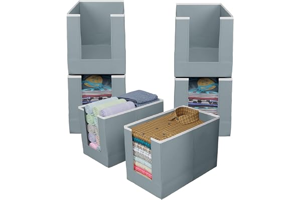 Kuber Industries Shirt Organizer for Wardrobe Foldable Non Woven Shirt Stacker Designer Cupboard Organizer for Clothes Clothes Storage box Pack of 6 (Grey)