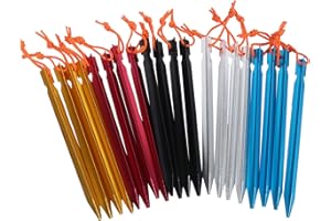 HIKEMAN Lot de 20 piquets de Tente en Alliage d'aluminium avec Cordon de Serrage pour Camping, randonnée, Plage (Multicolore)