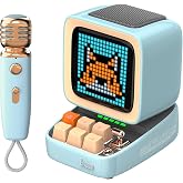 Bluetooth Speaker with Adaptive Pixel Display with Divoom Ditoo-Mic Karaoke Microphone-Gift Box (Blue)
