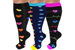 Diu Life 3 Pairs Plus Size Compression Socks for women & men, Wide Calf Extra Large Knee High Stockings for nurse sports fitness.
