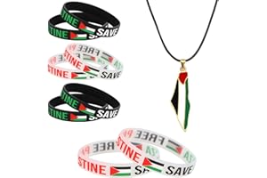 Carreneu Lot de 8 Bracelets Palestiniens en Silicone - Pour Hommes et Femmes - Avec Drapeau et 1 Chaîne Palestine (Noir +)