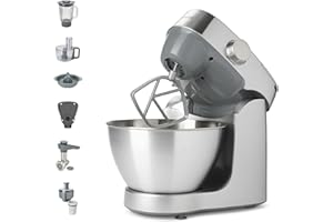 Kenwood Prospero+ KHC29A.R0SI Robot de Cuisine, Bol 4,3 L en Acier Inoxydable, 10 Accessoires, Hachoir, Blender en Verre, Presse Agrumes, Extracteur de Jus et Plus, Balance intégrée, 1000W, Argent