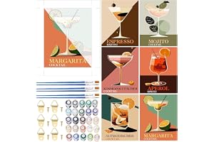 HSYWSH 6 st måla efter siffror för vuxna, måla cocktails efter siffror, med penslar och pigment, målarset för vuxna för väggd