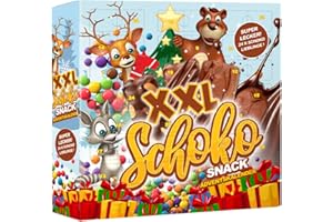 HANDELSHAUS HUBER-KOELLE XXL Schoko Snack Adventskalender | 24 Türchen mit Mars, Twix, Snickers, Milky Way, Bounty & M&M’s Minis | Süßer Schoko Genuss im Advent | Handgepackt