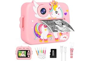 GUKKK Macchina Fotografica Istantanea Bambini, 2,4 Pollici 1080P Fotocamera Digitale Selfie con 32GB Scheda e Carta Fotografica, Regali Giornata da 3-12 Anni (Rosa)