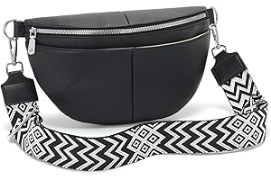 SOGYECS Bauchtasche Damen Schwarz 30CM Umhängetasche Damen mittelgroß Gürteltasche Crossbody Bag Damen Brusttasche Leder XL