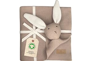 ‎DIKOS DIKOS® Original Babydecke SCHMUSE-Hase (warmes Taupe) – Premium 2-in-1 Neugeborenen Kuscheldecke & Schmusetuch – aus weicher gestrickter Bio-Baumwolle (GOTs/Oeko-TEX) – schönes Babygeschenk zur Geburt