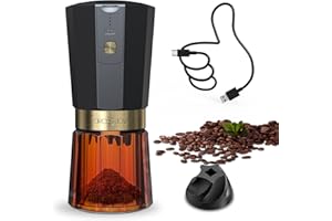 ‎CIRCLE JOY CIRCLE JOY Kaffeemühle Elektrische mit Keramischem Kegelmahlwerk und Einstellbarer Grobheit, Wiederaufladbare Eine Berührung Kaffeebohnenmühle, Bernstein