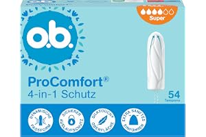 ob. ProComfort super 4-i-1-skyddstamponger (1 x 54 st.) med extra mjuk spets för enkel insättning och upp till 100% läckageskydd, perfekt för sport och vardag