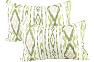 TRESMESTRES Fundas de Cojines para Sofá de Jardín, Terraza y Salón y Fundas de Cojines para Cama Decorativos - Ikat Mediterráneo - Cubierta de Cojín 30x50 cm - Set de 2, Verde