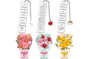 DONRIME Regalos de Fin de Curso para Profesores - Pack 3 Marcapáginas + Tarjetas Personalizadas | Detalle para Maestras (Día del Maestro/Educación Infantil) | Material Ecológico y Duradero