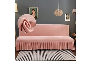 GEBIN Velvet Armless Futon Cover with Ruffle Skirt, Futon Slipcover, Futon Couch Cover, Futon Sofa Cover Futon Bed Cover Furniture Protector with Elastic Bottom (Pink,Large)