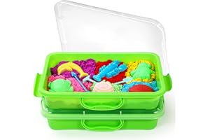 SIKMCLE Caja de arena Sensory Bin con tapa y asa, caja de arena portátil Sensory para niños, bandeja de actividad de plástico para niños pequeños, 2 unidades, color verde