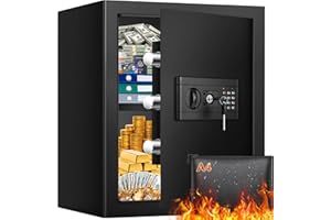 SANFNZ 43L Safe Tresor Feuerfest für Zuhause mit Feuerfest Wasserdicht Dokumententasche, Digitaler MöBeltresor mit Schlüssel und Herausnehmbares Regal, Heimtresor Wandtresor für Schmuck Bargeld A4 Dokumente