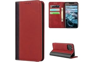 Copmob Schutzhülle für iPhone 12/12 Pro, Flip Wallet aus Leder, [3 Schlitze][Standfunktion] [Magnetverschluss], Schutzhülle mit Klappdeckel für iPhone 12/12 Pro – Rot + Schwarz