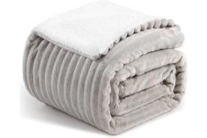 Aisbo Manta Cama Invierno para Cama 90/135, Sherpa Franela Reversible Polar con Cordón para Sofá, Borreguito Gruesa, Suave, Caliente, Sillón, Transpirable para Invierno (Beige, 150 x 200 cm)