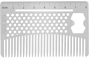 AhfuLife Metallkamm und Bartkamm EDC-Kamm im Kreditkartenformat Perfekt für Brieftasche und Tasche - Antistatischer Bartkamm mit Doppelseitiger Kamm (Edelstahlkamm，silbrig)