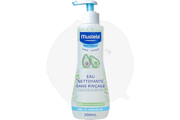 Mustela - Eau Nettoyante Bébé Sans Rinçage à l'Avocat BIO - Eau Micellaire avec 98% d'Ingrédients d'Origine Naturelle Pour Visage et Siège - Produit Bébé Haute Tolérance Pour Peau Normale