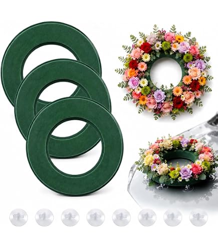 AKOLAFE 3 Stück Steckschaum Kranz 30cm Steckschwamm für Blumen Grün Steckmasse für Frischblumen Steckschaum Rund Blumensteckschaum zum Basteln für Hochzeiten, Geburtstage, Garten, Wohnung Küche, Haushalt & Wohnen