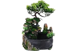 LYRLODY Fontanna stołowa z ogrodem skalnym, wodospad do medytacji Zen, do użytku w pomieszczeniach, z automatyczną pompką, dekoracja biurka w domu, biurze, sypialni (EU 220 V)