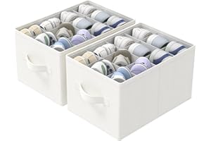 GUOHNHE Scatole per Scarpe, Adatto a 24 Paia, Shoes Organizer per Guardaroba, Scarpiera Salvaspazio Pieghevole, Portascarpe con 3 Maniglie, 42 x 32 x 26 cm, Bianco Avorio, XSNX02W-2