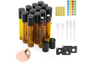 JJZGPP 14 Stück 10ml Braune Roll-On Glasflaschen mit Edelstahl-Roller - Nachfüllbare Leerflaschen für ätherische Öle, Lotionen und Parfüms