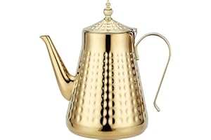 SANQIAHOME Théière en acier inoxydable 1800ml avec infuseur amovible,Théière vintage,Doré