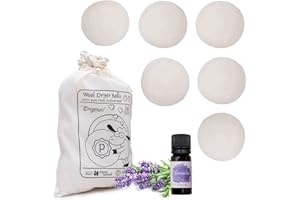 PAPUYA novità Set Completo Palline per Asciugatrice Antipiega Profumate Olio Essenziale Ecologico Ammorbidente Naturale Profumatore Bucato Levapelucchi (6 Palle XL +1 Lavanda 10 ml)