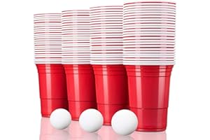 TRESKO Beer Pong gobelets de fête Reusable Rouge Verre de Plastique Extra résistant Ensemble de 100 pièces | Capactité 473ml | Party Cups Americain