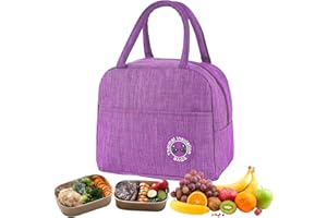 LETTERASHQP Kleine Kühltasche, Lunch-Taschen,Reißverschluss Picknick Handtasche Für Arbeit Freizeit Picknik Erwachsene, Frauen,Studenten und Kinder-Schwarz (6L, Lila)