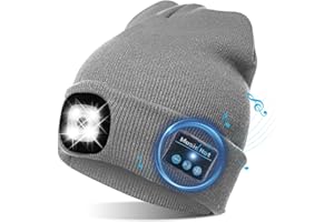 TAGVO LED Bluetooth 5.0 Bonnet Chapeau, Haut-Parleur Stéréo Intégré et Micro, Hiver Chaud Tricoté Eclairage sans Fil Bluetooth Casque Musique Chapeau pour la Course à Pied, randonnée, Cadeau de Noël