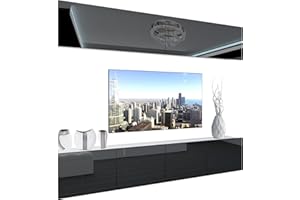 ‎B BELINI GROUP BELINI Wohnwand Vollausstattung Wohnzimmer-Set Moderne Schrankwand mit LED-Beleuchtung Anbauwand TV-Schrank Schwarz